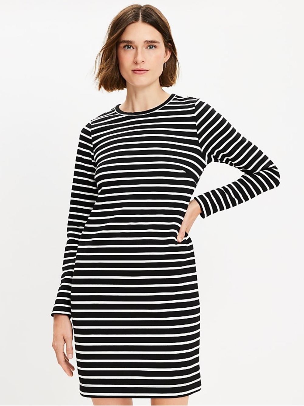 LOFT Black & White Striped Ottoman Knit Shift Dress